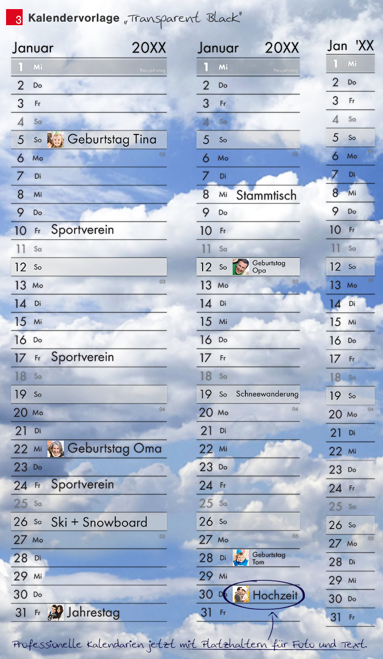 Kalendervorlage transparent