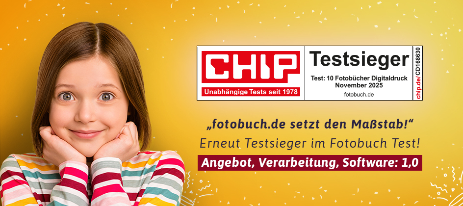 Fotobuch erstellen beim CHIP Fotobuch Testsieger 2026 und TIPA World Photo Award Gewinner