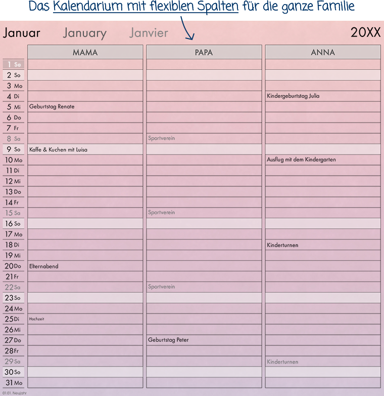 Kalendervorlage transparent