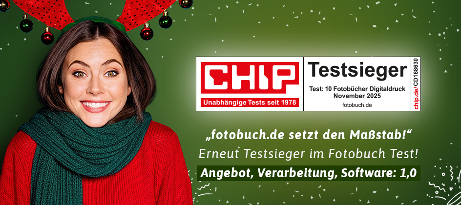 TESTSIEGER im CHIP Fotobuch Vergleichstest 11/2025 mit der besten Qualität, dem besten Angebot, der besten Verarbeitung und der besten Software