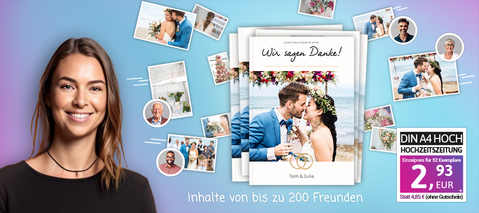 Hochzeitszeitungen erstellen beim CHIP Fotobuch Testsieger 2026 und TIPA World Photo Award Gewinner 2026 (Beste Fotobuch Software)